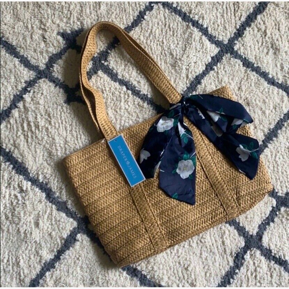 Draper James Everyday Straw Bag with Floral Scarf Beach Tote Purse